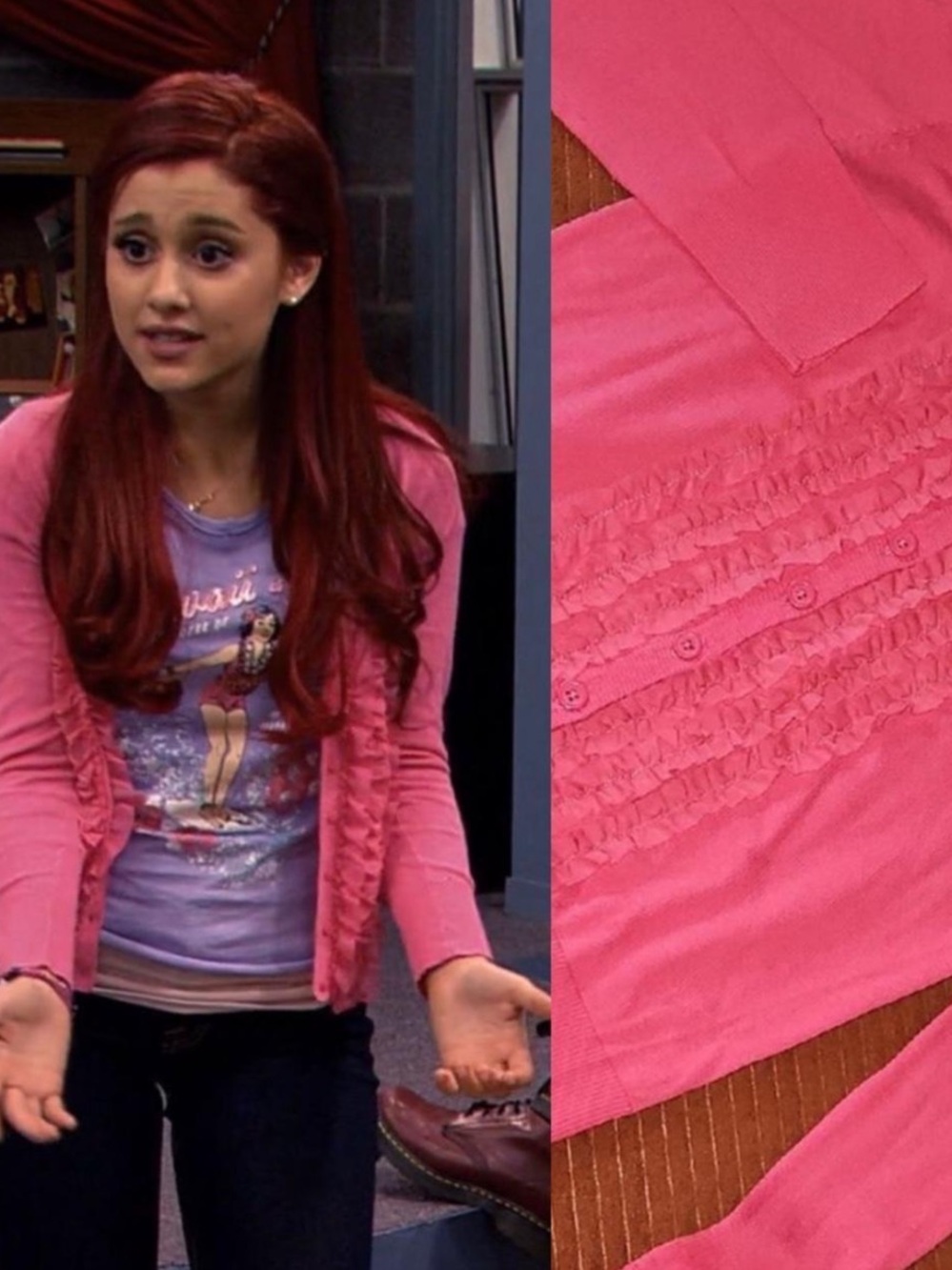 As Seen On Ariana Grande Ruffle Hot Pink Knit Cardigan